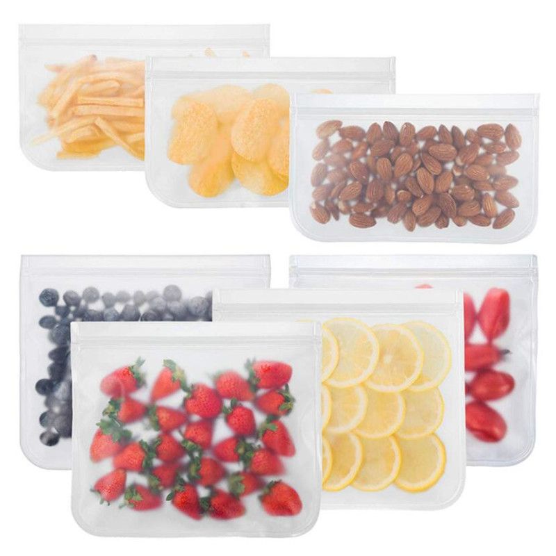 Food Storage Bags Silicone Food Storage Bags Transparent Ziplock Bags Reusable Stand Up Zipper Bag Closure Vacuum Storage Bags-12x21.5cm