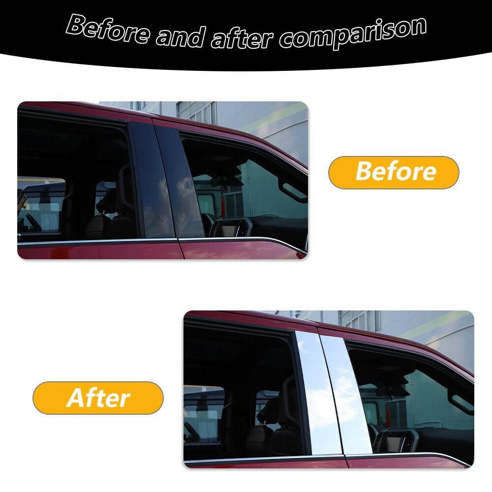 4Pcs Car Door Window Chrome Pillar Post Cover for 2015-2019 Ford F-150 Super/SuperCrew Cab Decoration Trim