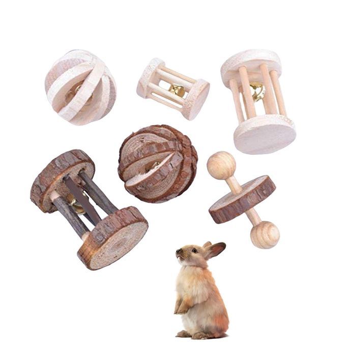 Wood Gerbil Rat Hamster Chew Toys Twigs Dumbbells Unicycle Play Toy