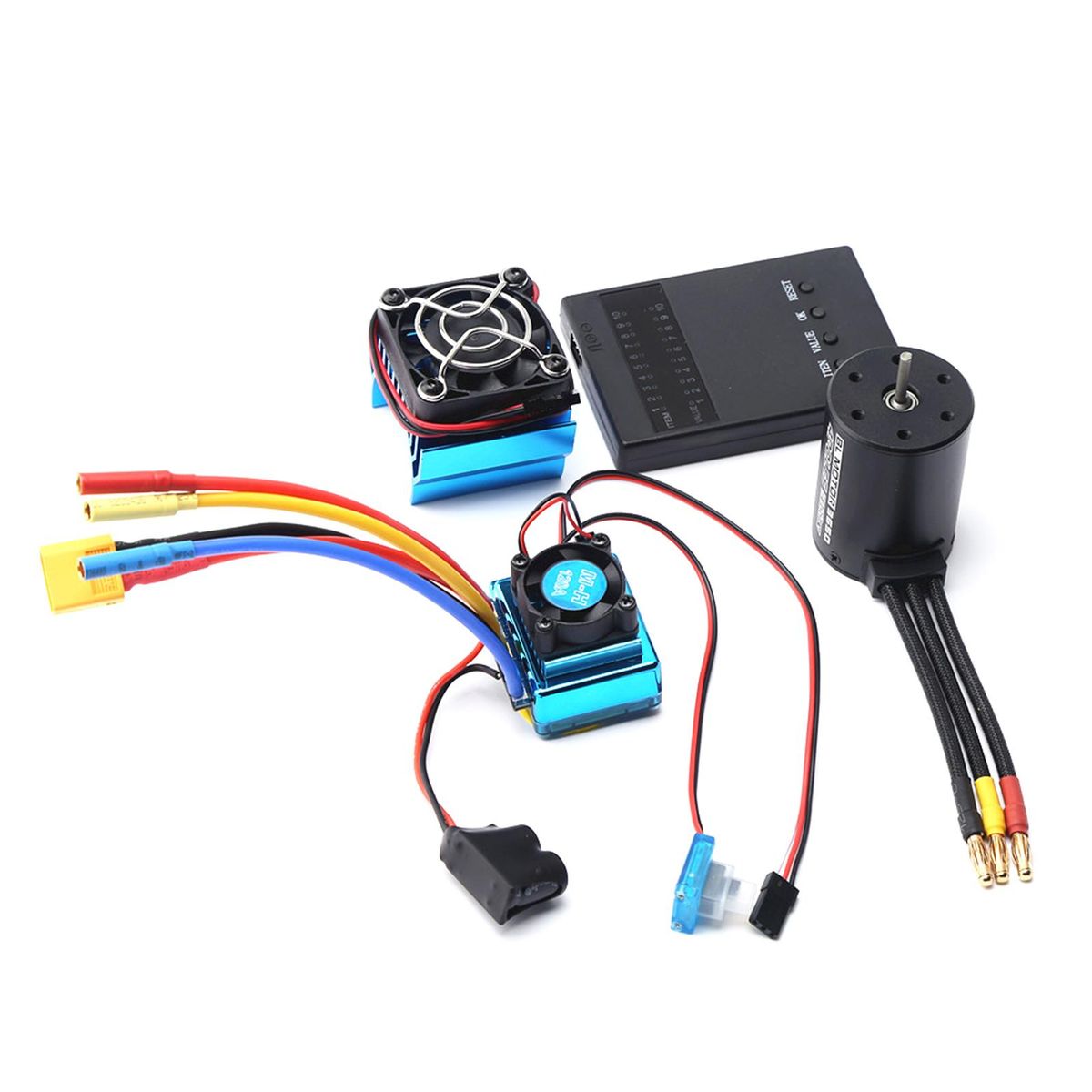 3100KV Brushless Motor 3650 Waterproof Motor with 120A Brushless ESC XT60 Plug Programming Card Heat Sink for 1/8 1/10 1/12 RC Car RC Boat Part