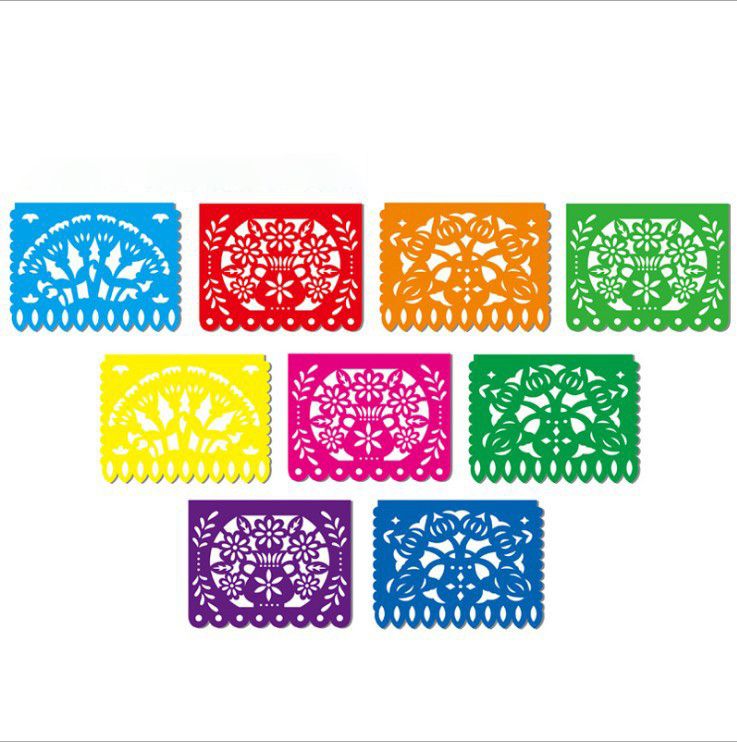 5 Packs Mexican Party Banners, Large Plastic Papel Picado Banner, -banner6