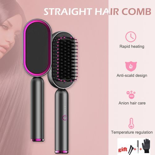 2-in-1 Hot-Air Hair Styling Comb Ceramic Heating Straightener Hair Brush-640-Black