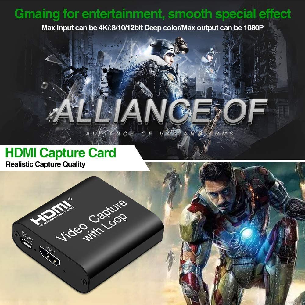 Video HDMI Capture Card With Loop Out, 4K HD 1080P 60FPS
