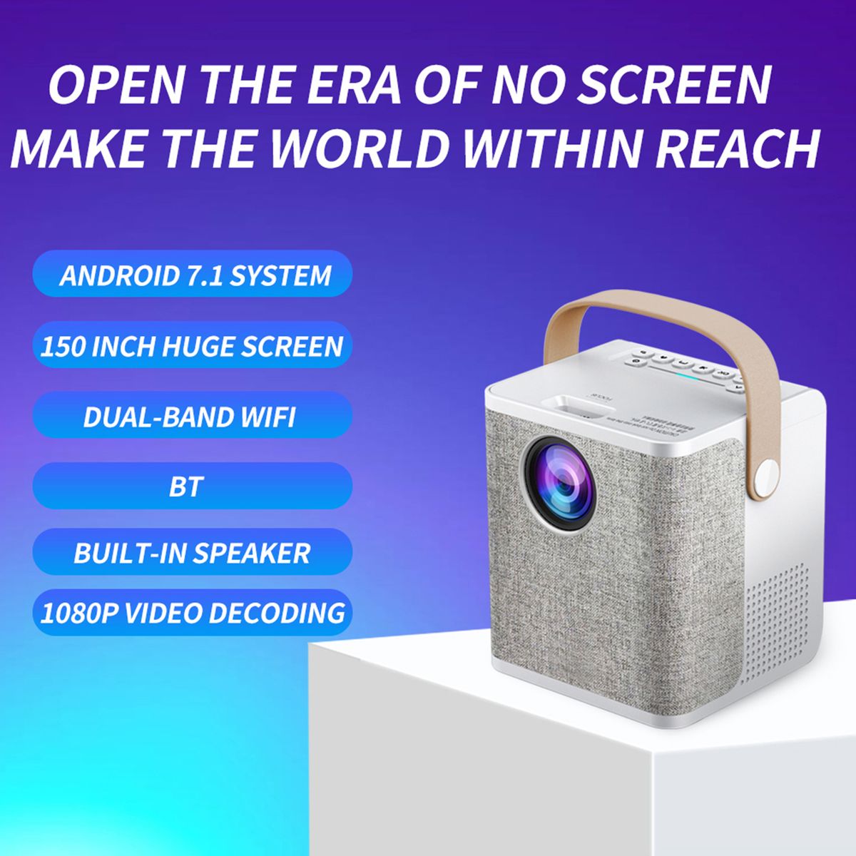 Portable Projector 1280*720P Resolution  Android 7.1 Home Theater Projector