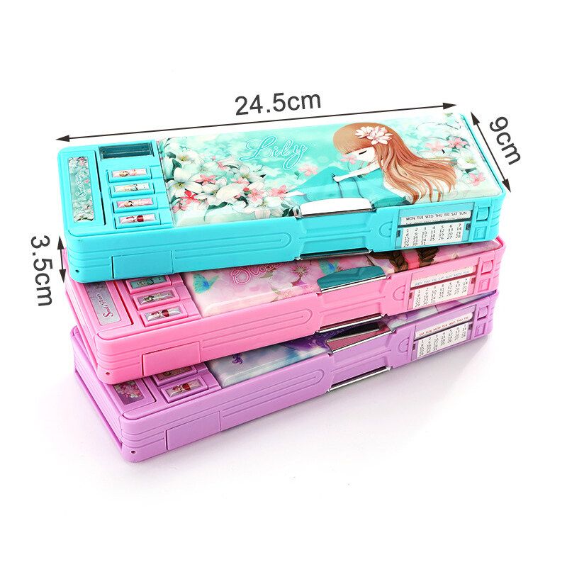 Double Layered Fancy Stationery Pencil Case Purple