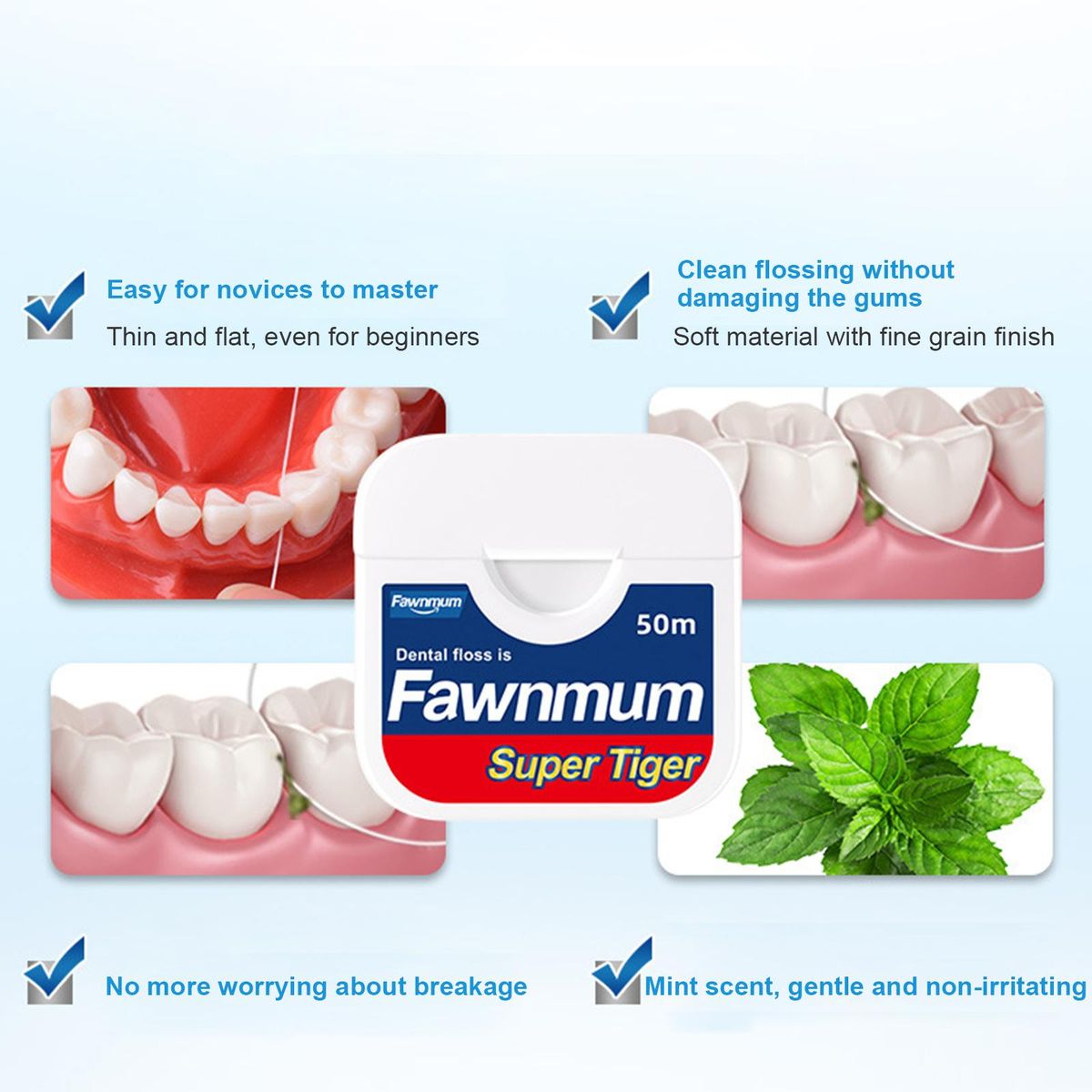 Mint Flavour Roll Floss Floss String with Carrying Case for Adults Kids Woven Tooth