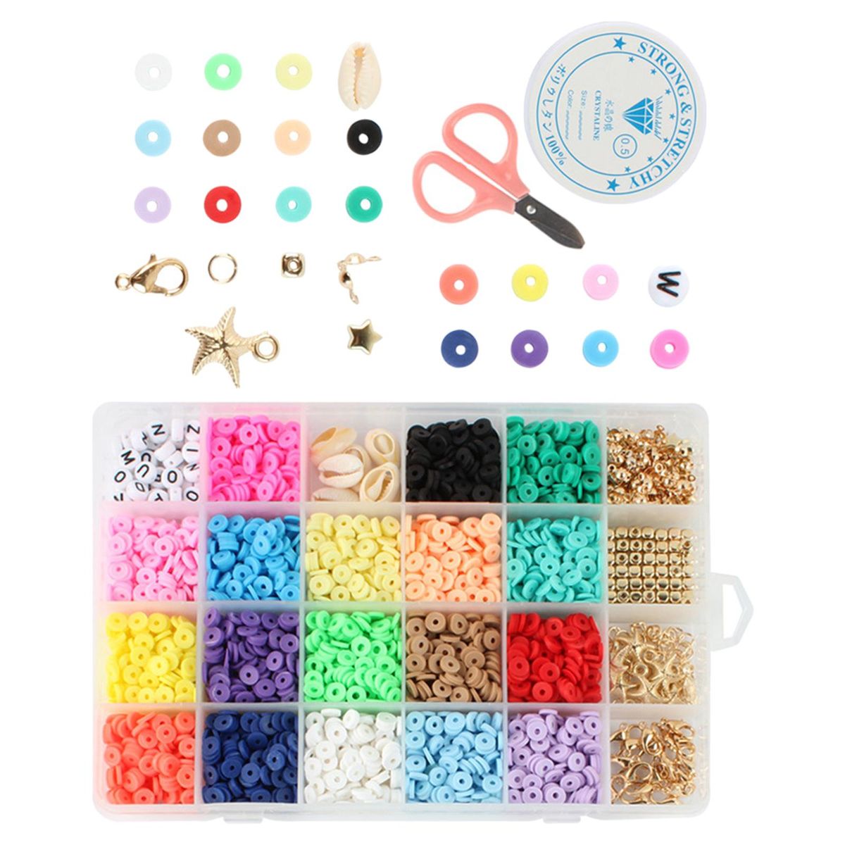 24 Grid Flat Polymer Clay Beads Loose DIY Bracelets Anklet Jewelry