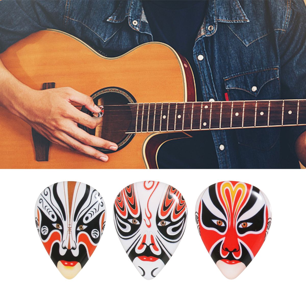 3Pcs ABS Guitar Picks With Peking Opera Mask Ukulele Finger