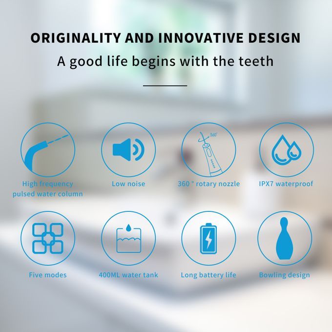 Rechargeable Cordless Oral Irrigator Teeth Cleaner IPX7 With 5 Modes 4pcs Tips