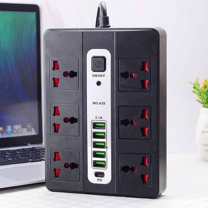 6 Socket Extension 5 Usb 1 Type C