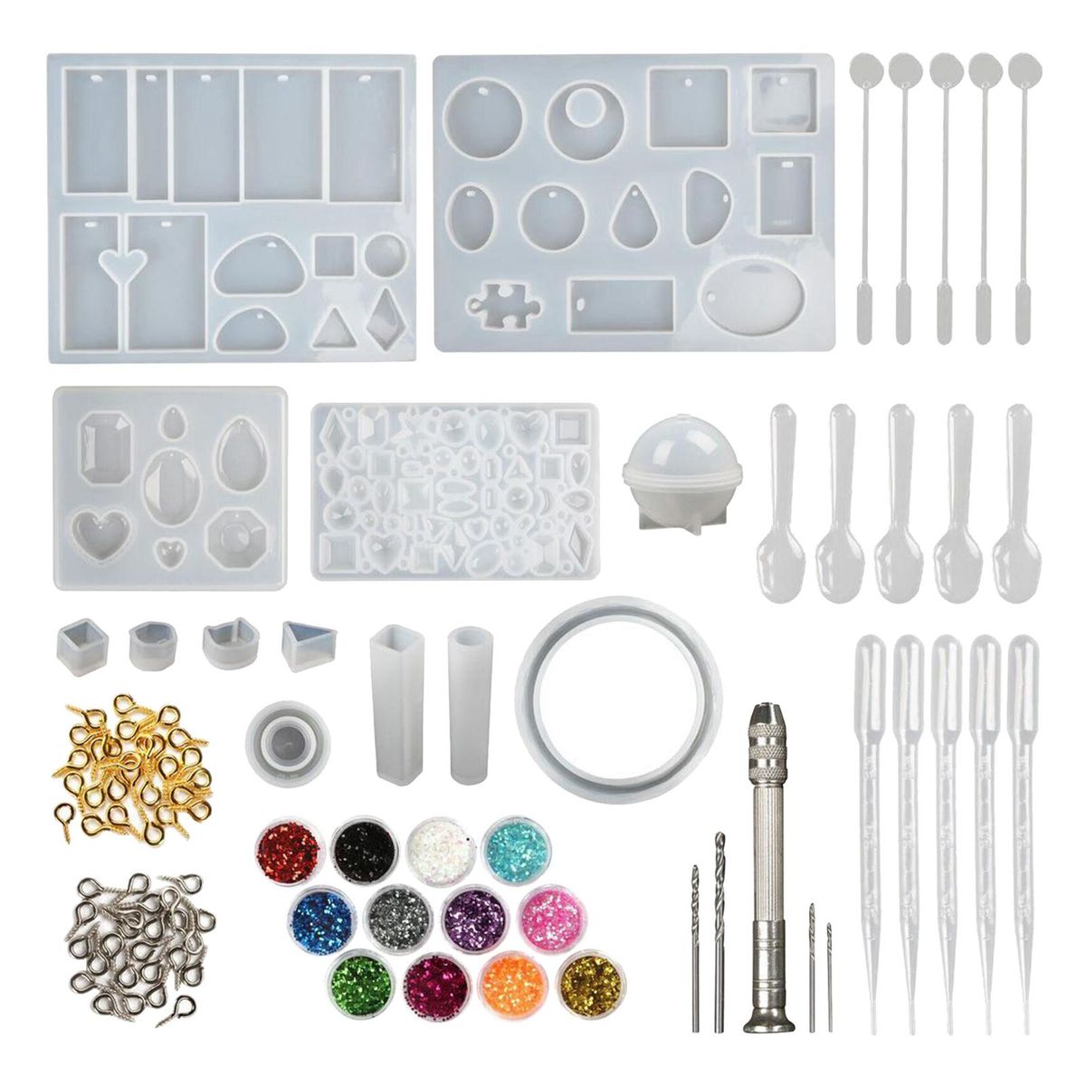 142pcs Resin Casting Silicone Molds Epoxy Mould Jewelry Making Glitter