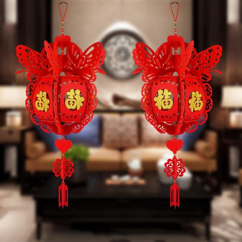 2PCS Good Fortune Red Lanterns for Chinese New Year Spring