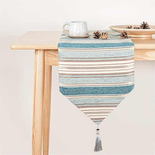 Table Runners Colorful Stripes With Tassels Chenille Canvas Fabric Wedding Tablecloth For Outdoor Home Decor.