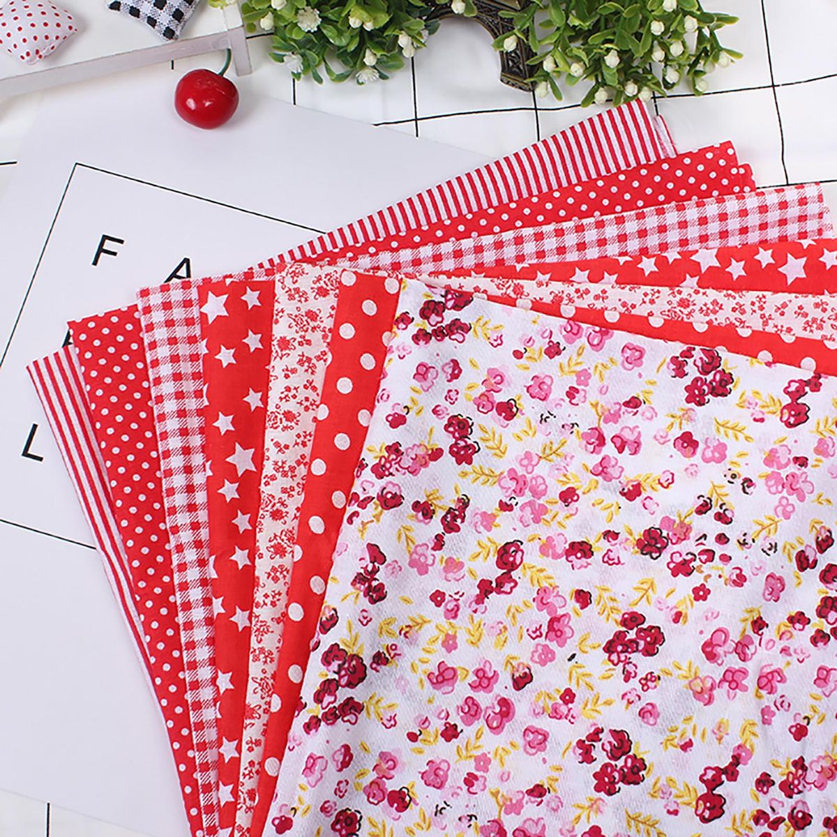 7Pcs Sewing Fabric Stylish Soft Plain Cloth Floral Cotton Cloth DIY Accessory for Handmade Cloth Bags Cloth Handkerchief Arts Crafts-Navy Blue