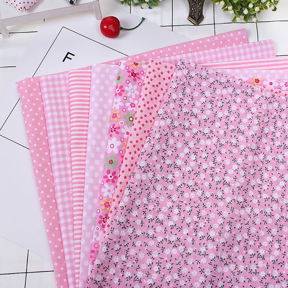 7Pcs Sewing Fabric Stylish Soft Plain Cloth Floral Cotton Cloth DIY Accessory for Handmade Cloth Bags Cloth Handkerchief Arts Crafts-Navy Blue
