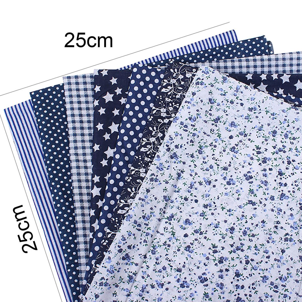 7Pcs Sewing Fabric Stylish Soft Plain Cloth Floral Cotton Cloth DIY Accessory for Handmade Cloth Bags Cloth Handkerchief Arts Crafts-Navy Blue