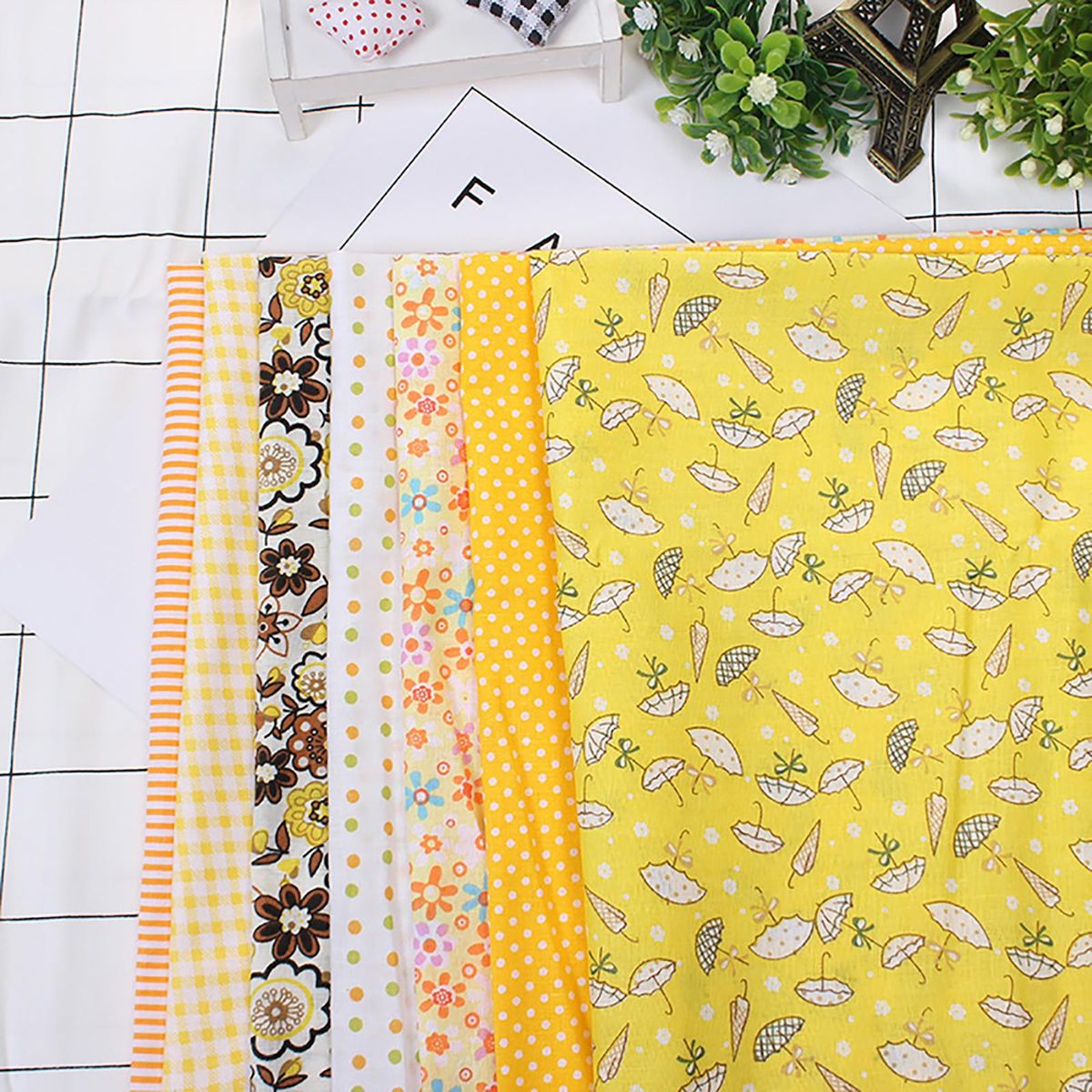 7Pcs Sewing Fabric Stylish Soft Plain Cloth Floral Cotton Cloth DIY Accessory for Handmade Cloth Bags Cloth Handkerchief Arts Crafts-Navy Blue