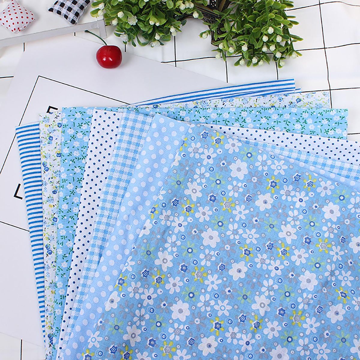 7Pcs Sewing Fabric Stylish Soft Plain Cloth Floral Cotton Cloth DIY Accessory for Handmade Cloth Bags Cloth Handkerchief Arts Crafts-Navy Blue