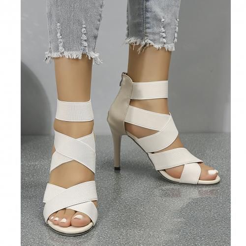 Ladies Sexy High Heels Female Party Sandal Shoes-creamy White