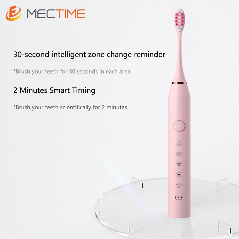 Five-Speed Electric Toothbrush With Six Brush Heads- Pink