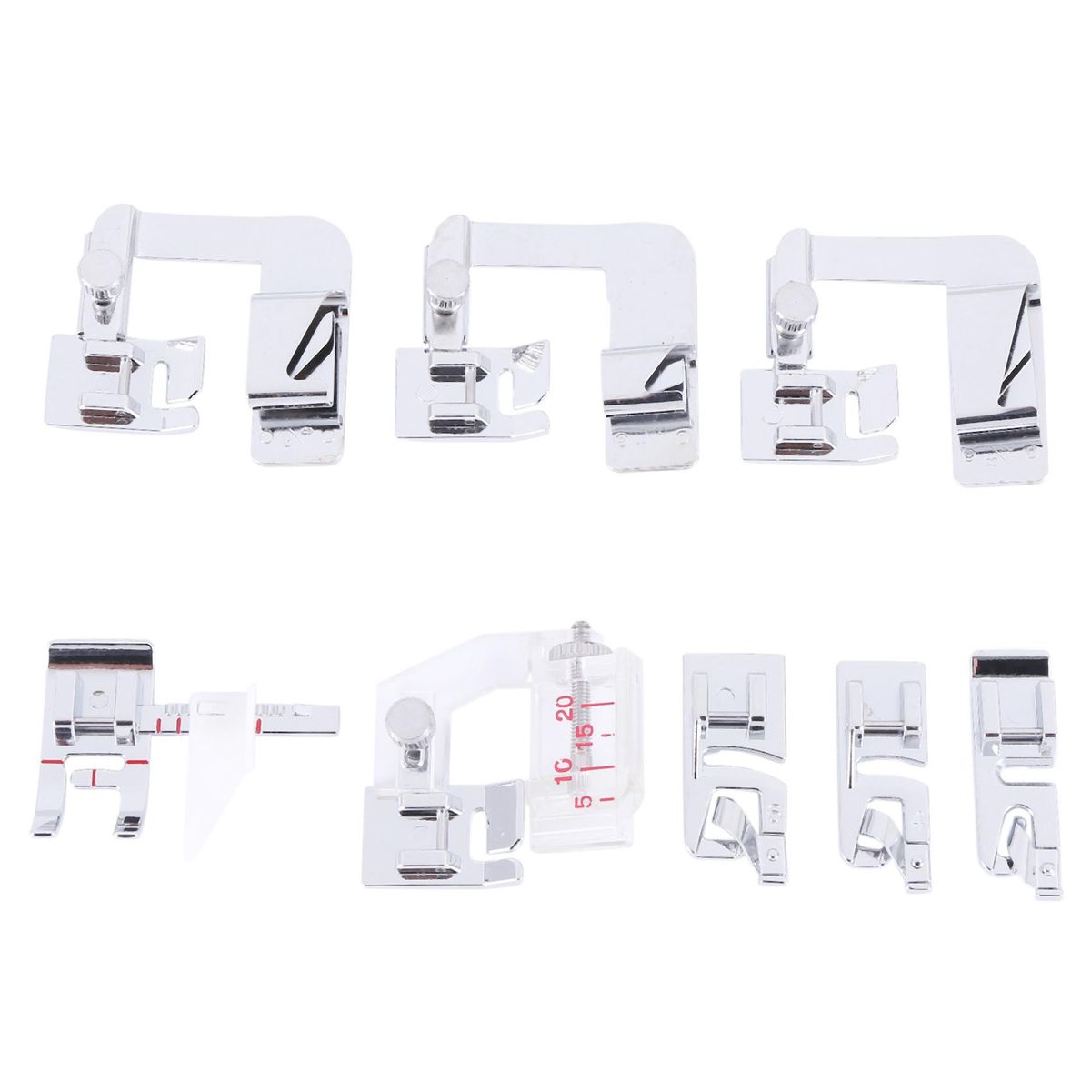 Sewing Machine Feet,3Pcs Rolled Hem Pressure Foot Set (1/2 Inch,3/4 Inch,1 Inch),With 3Pcs Narrow Rolled Hem Presser Feet And Adjustable Guide Presser Foot,Bias Binder Foot