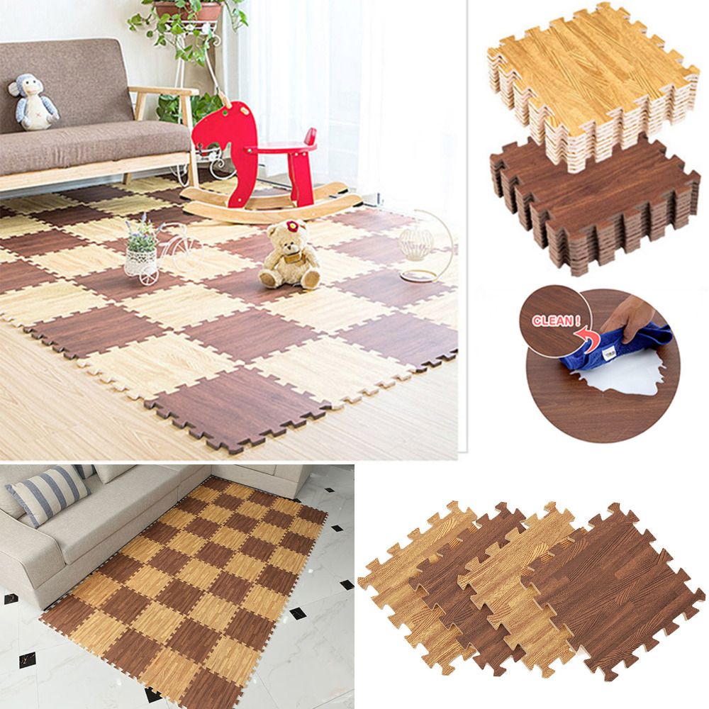 1pc 11.8x11.8inch Eva Foam Floor Mat Faux Wood Gra
