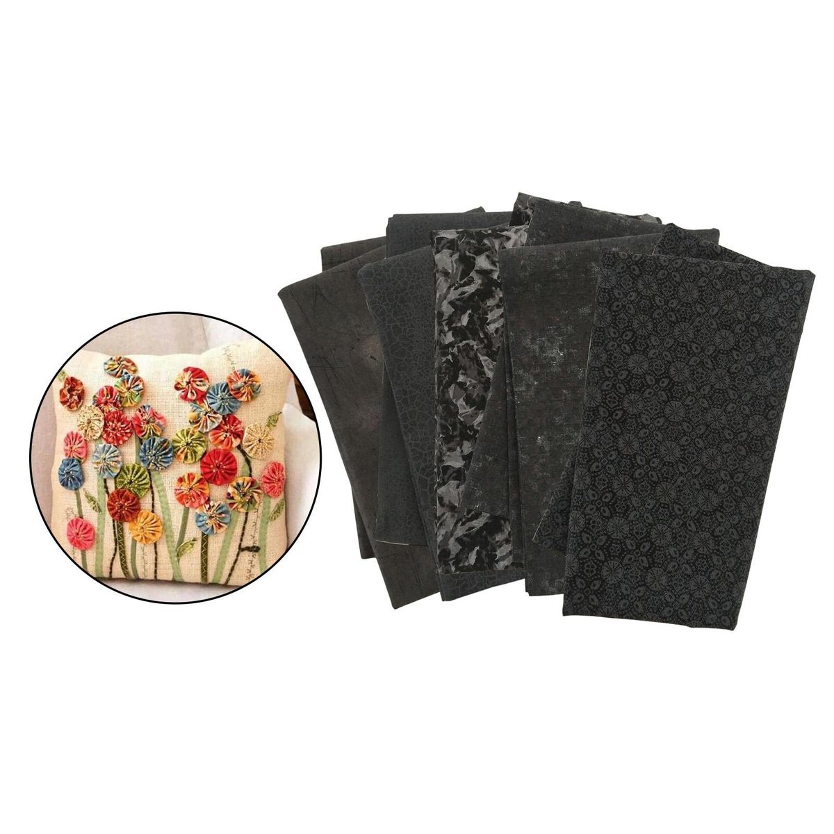 5Pc Plain 100% Cotton Fabric Material  Quarters Quilting Black
