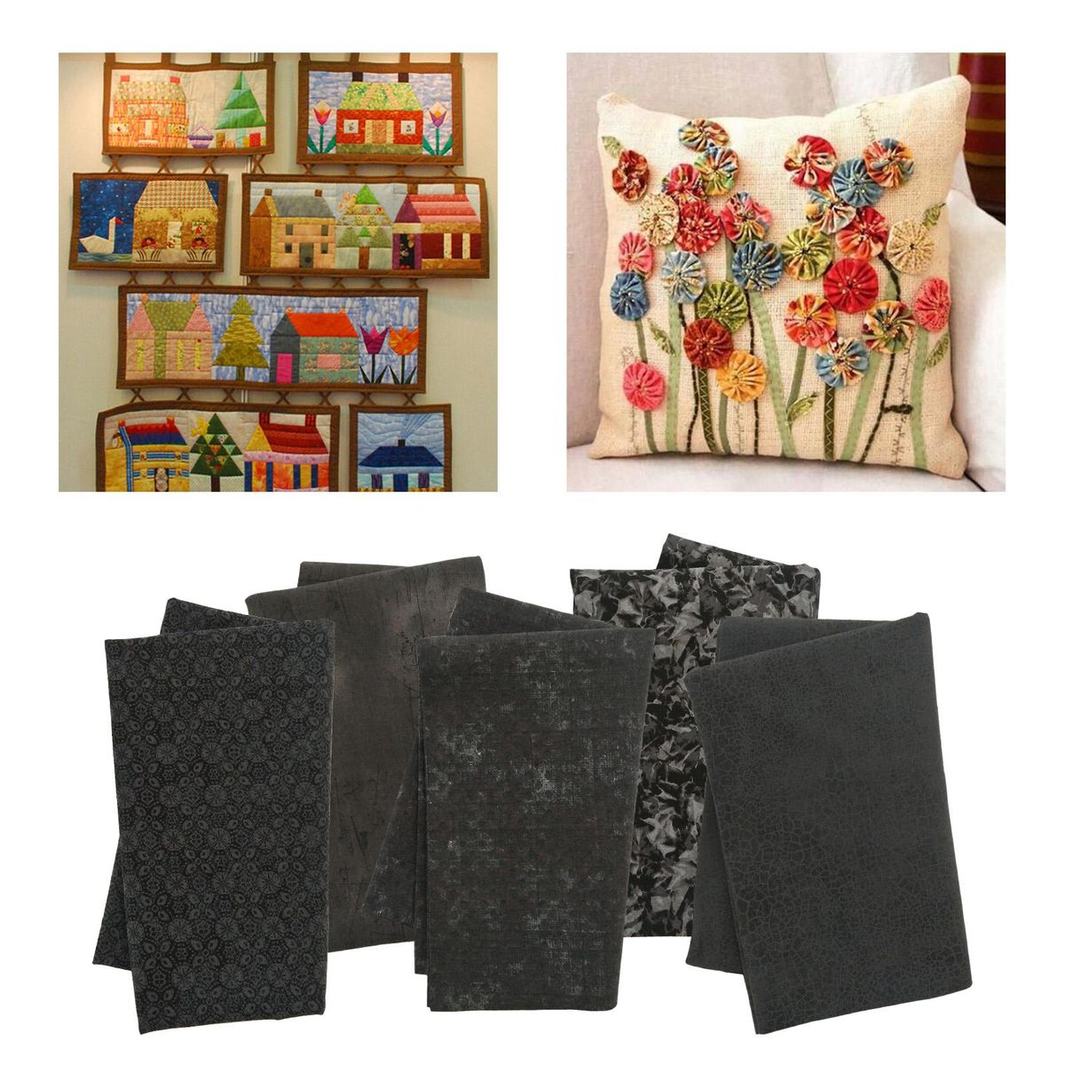 5Pc Plain 100% Cotton Fabric Material  Quarters Quilting Black