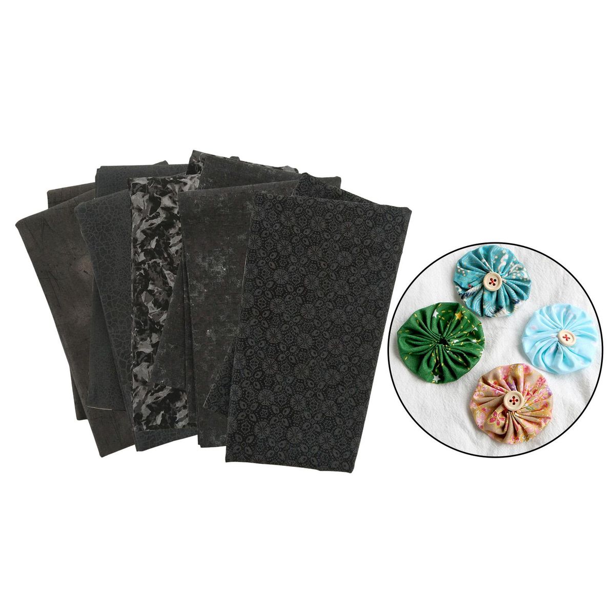 5Pc Plain 100% Cotton Fabric Material  Quarters Quilting Black