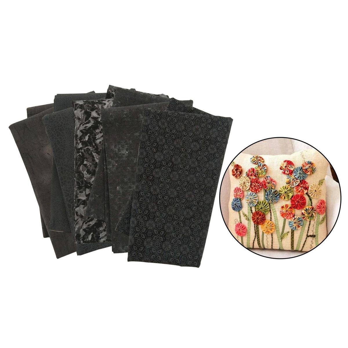 5Pc Plain 100% Cotton Fabric Material  Quarters Quilting Black