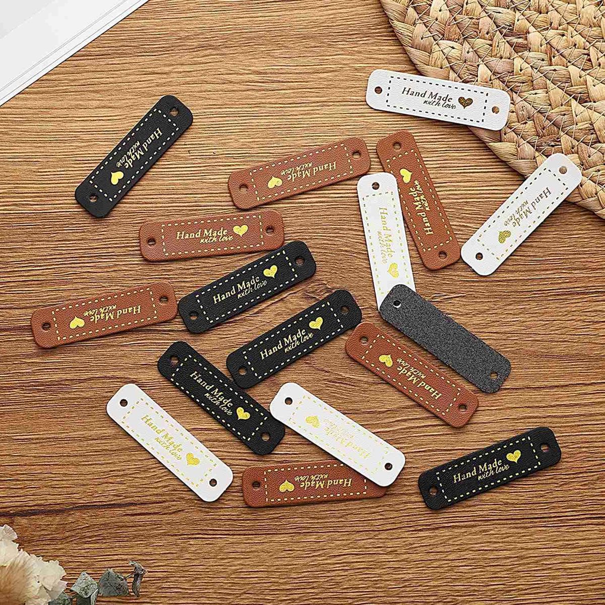 60Pcs Handmade PU Leather Tags Faux Leather Sew on Labels