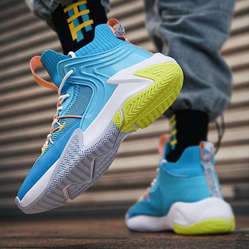 Plus Size (39-46) Basketball Shoes High Top Men's Sneakers Blue