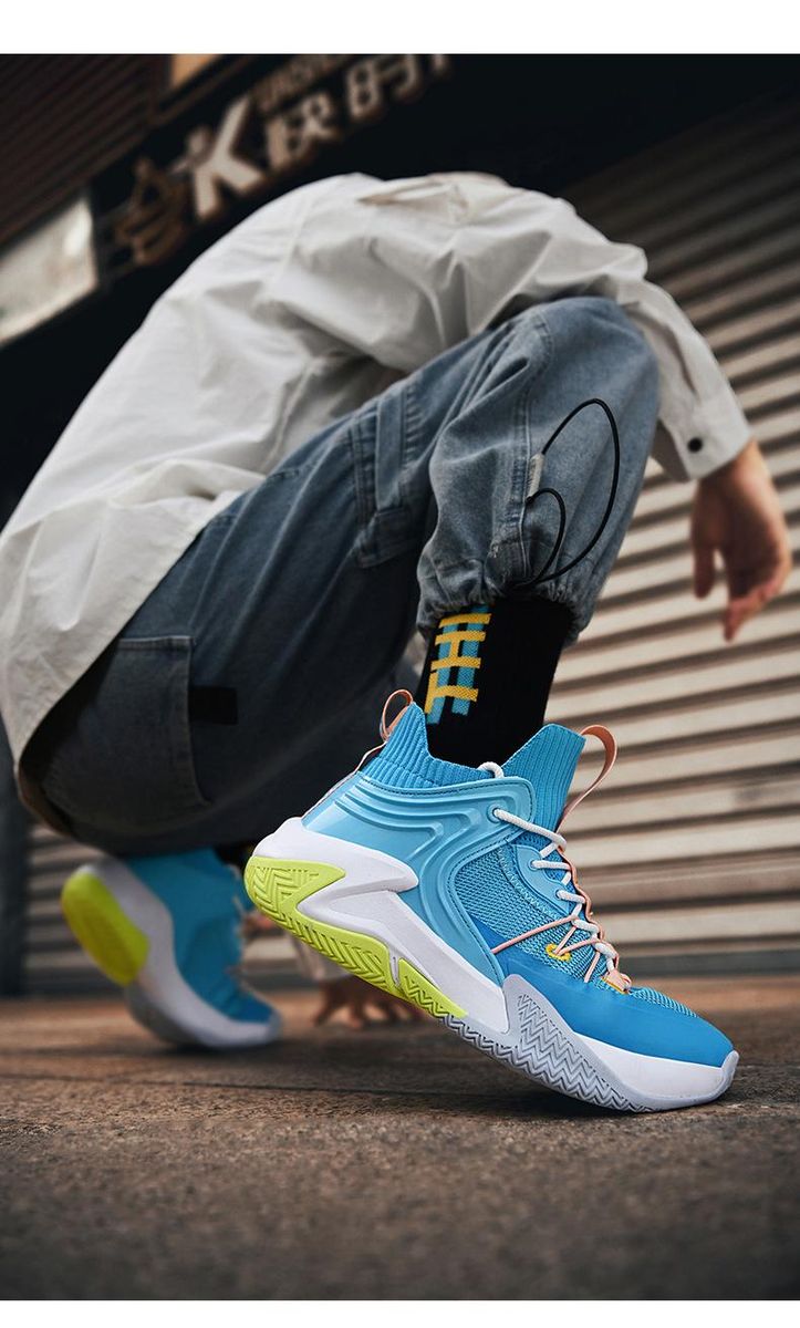 Plus Size (39-46) Basketball Shoes High Top Men's Sneakers Blue