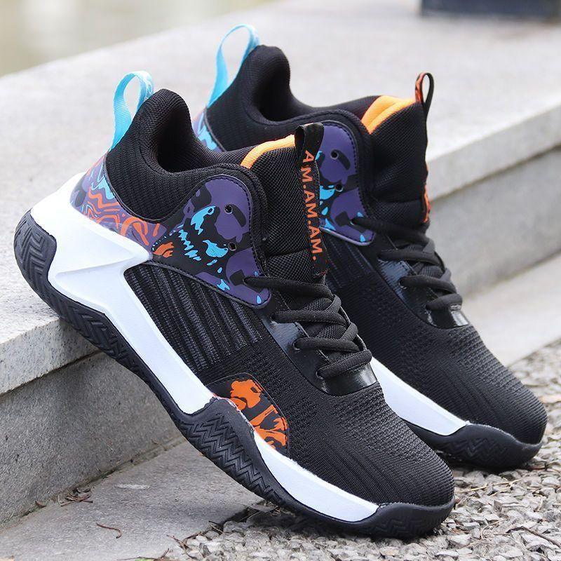 Men's Basketball Shoes High Top Breathable Stretch Sneakers Black
