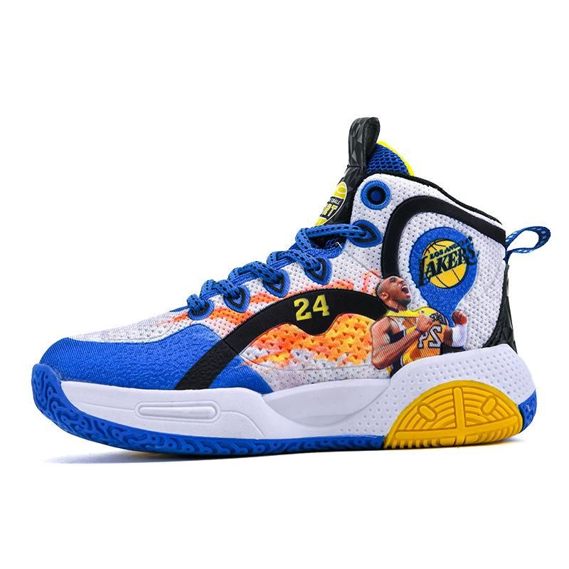 Boys Basketball Shoes Printed Pattern Sneakers Blue