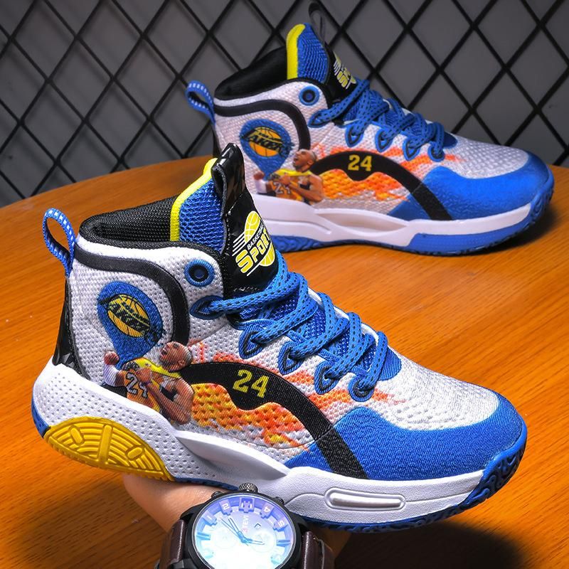 Boys Basketball Shoes Printed Pattern Sneakers Blue