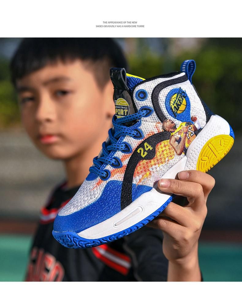 Boys Basketball Shoes Printed Pattern Sneakers Blue
