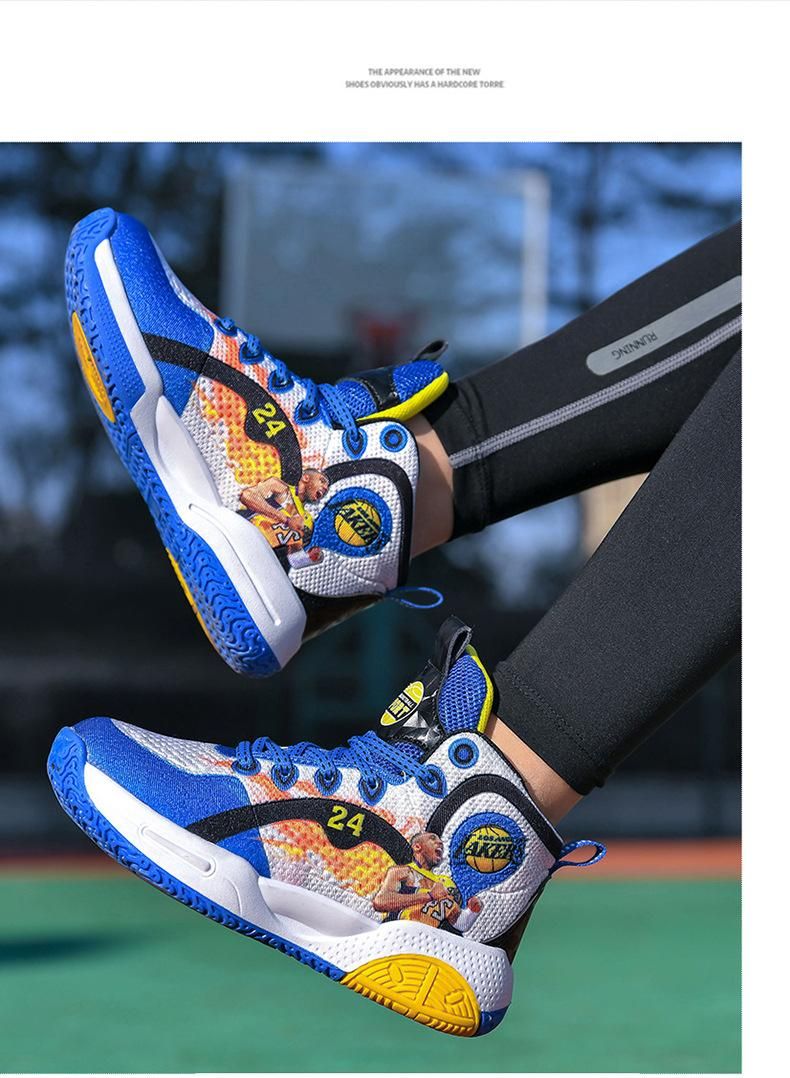 Boys Basketball Shoes Printed Pattern Sneakers Blue