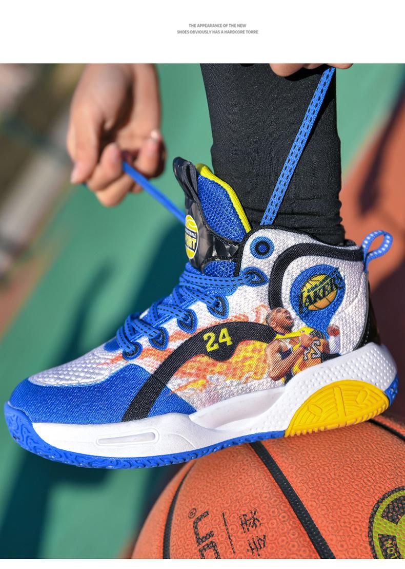 Boys Basketball Shoes Printed Pattern Sneakers Blue