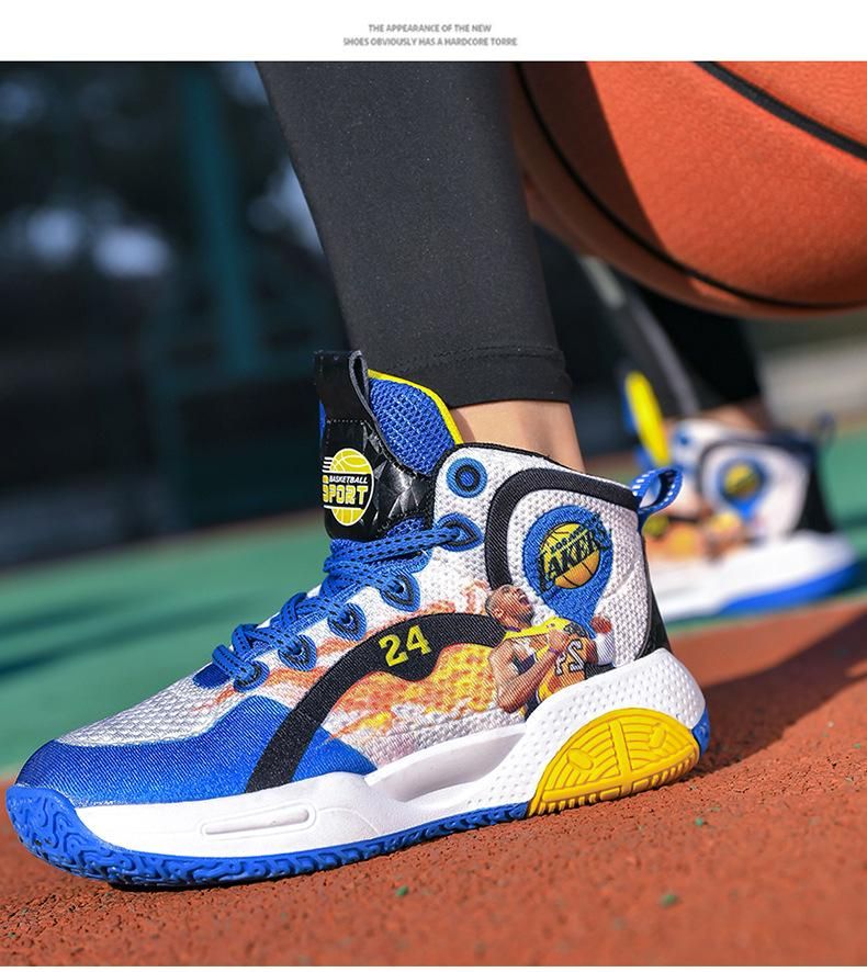 Boys Basketball Shoes Printed Pattern Sneakers Blue