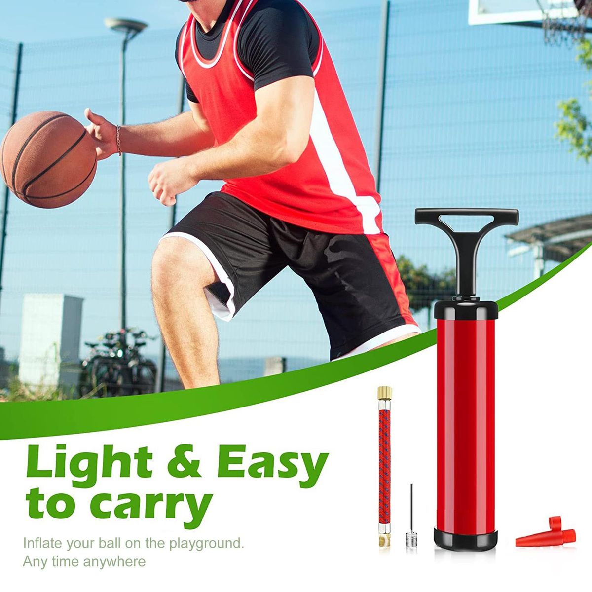 1 Set Ball Inflator Soccer Basketball Hand Tool Red