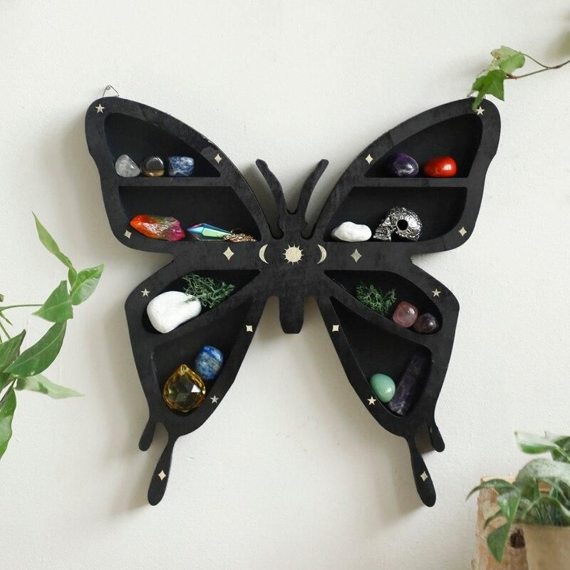 Crystal Wooden Wall Sh Butterfly Cat Lotus Crystal  Floating Storage Sh Room Decor Display Stand For Home Decorations