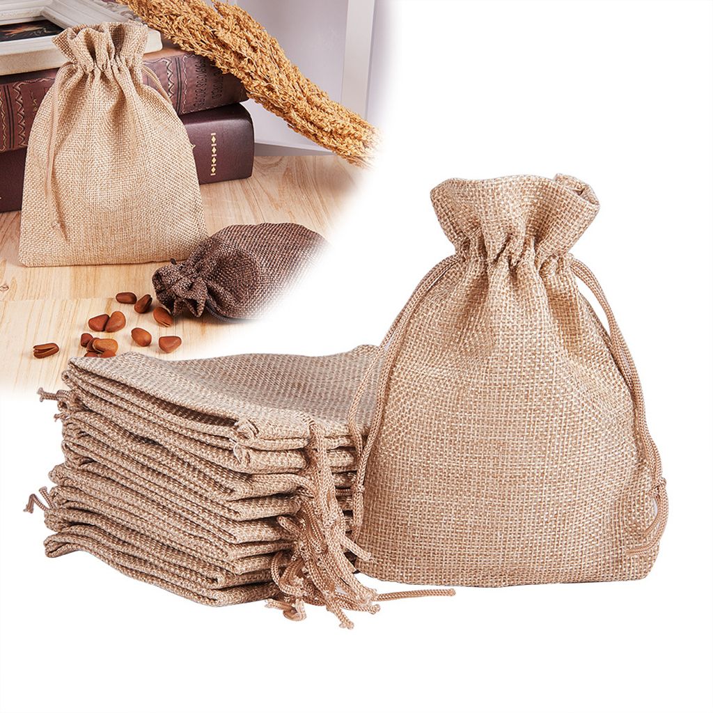 20Pcs High Quality Burlap Linen Gift Pouch Jewelry Holder Bags With
