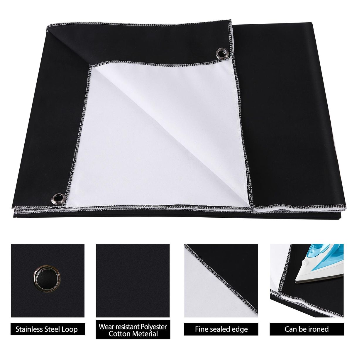 Andoer 1.5 * 2M/ 5 * 7ft Bi-Color Backdrop Washable Background Screen Polyester Cotton Material Hanging Loops Design with 4pcs Hooks for Video Photography Gaming Live Streaming, Black & White 2-in-1