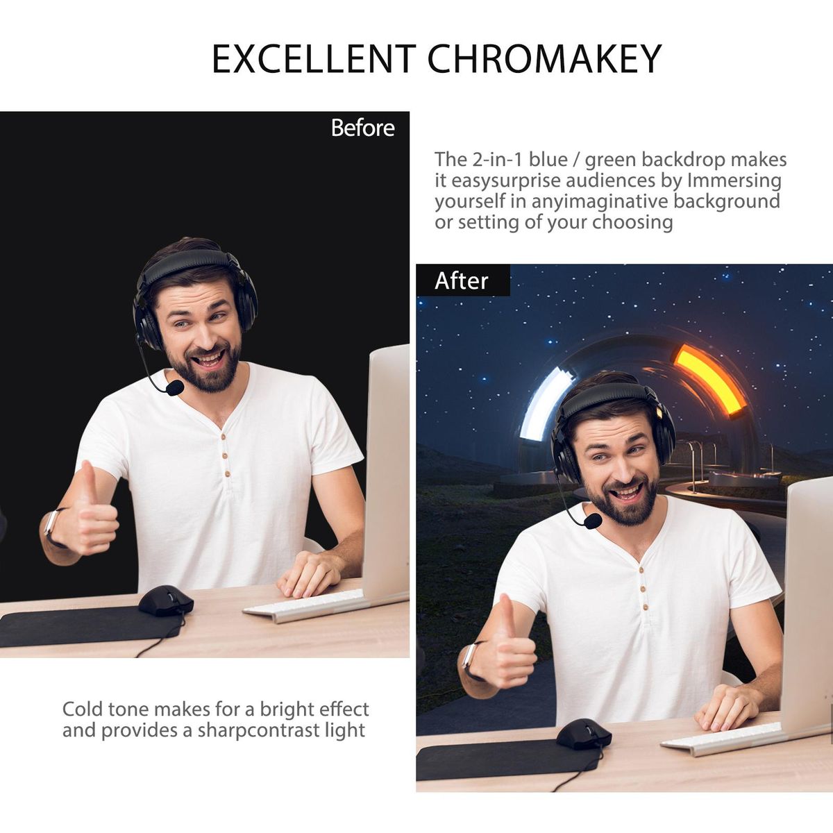Andoer 1.5 * 2M/ 5 * 7ft Bi-Color Backdrop Washable Background Screen Polyester Cotton Material Hanging Loops Design with 4pcs Hooks for Video Photography Gaming Live Streaming, Black & White 2-in-1
