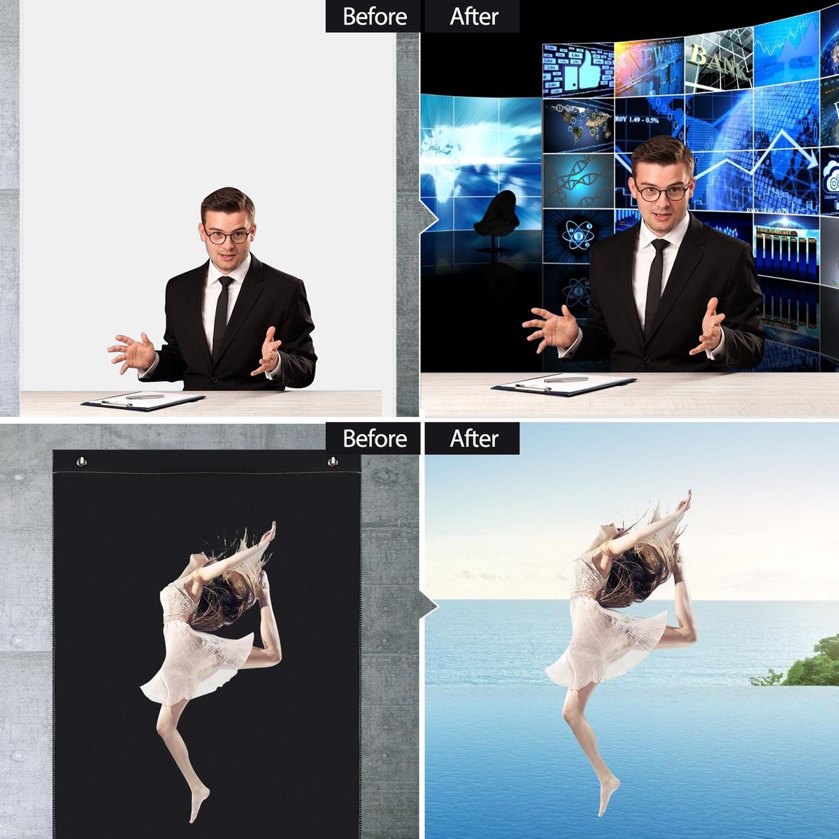 Andoer 1.5 * 2M/ 5 * 7ft Bi-Color Backdrop Washable Background Screen Polyester Cotton Material Hanging Loops Design with 4pcs Hooks for Video Photography Gaming Live Streaming, Black & White 2-in-1