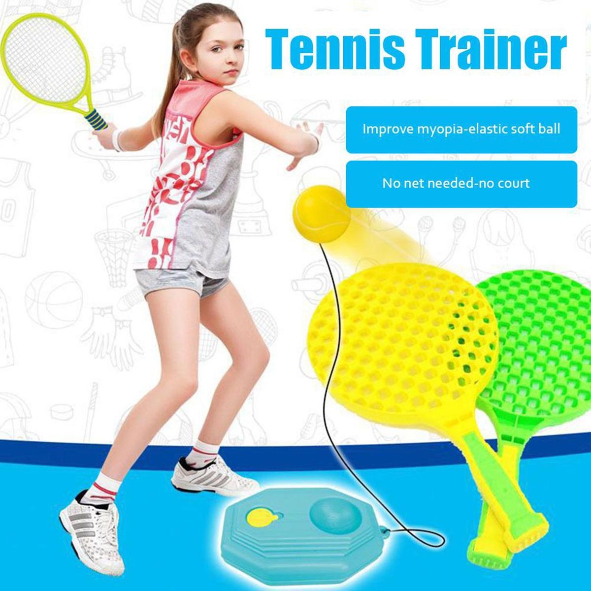 1 Set Vision Ball Self Tennis Practice Training Rebounder Kit