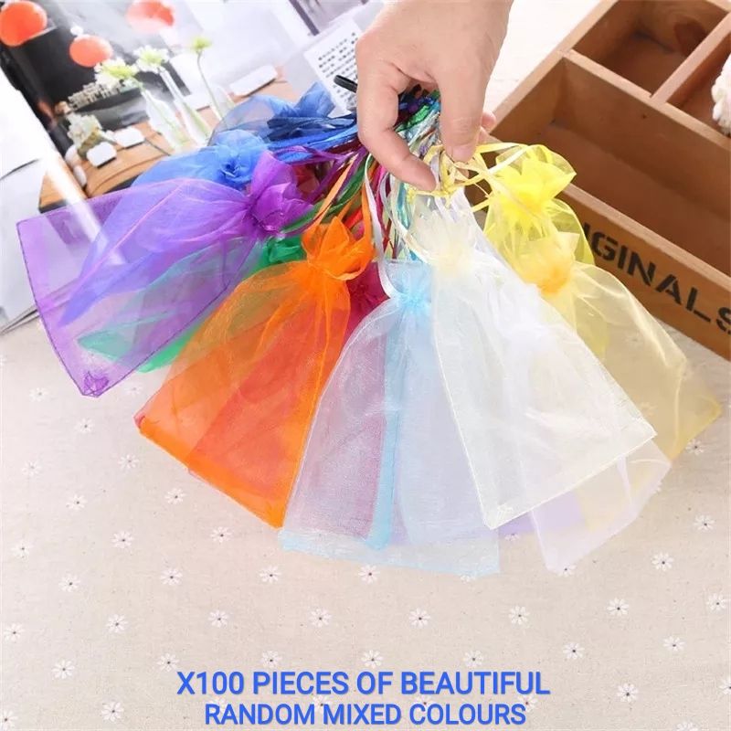 100PCS Mix Colours Sheer Drawstring Organza Gift Bag Jewelry Pouch Party Wedding Favor Candy Bags