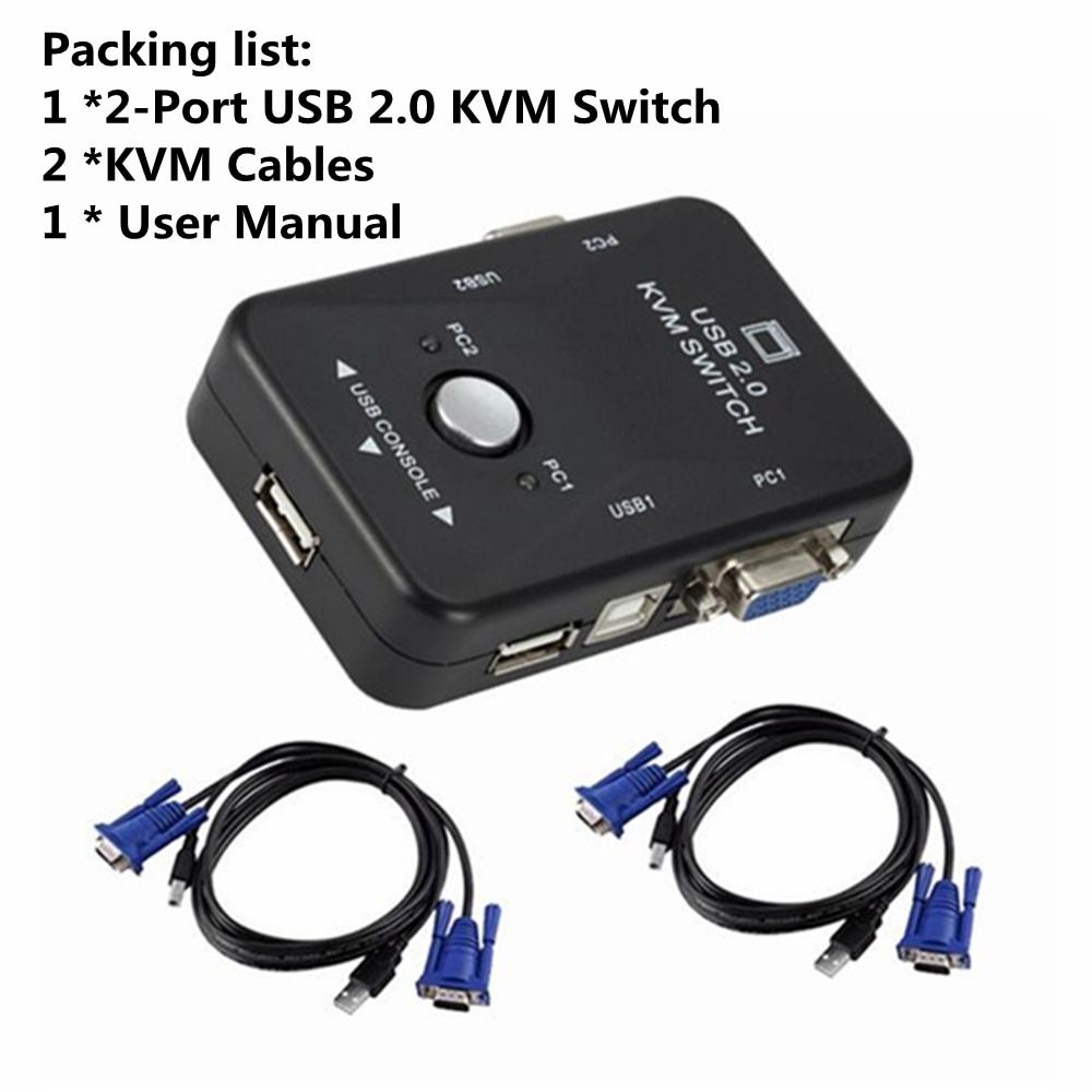 USB Sharing KVM Switch Switcher 2 Port VGA SVGA Switch Box USB 2.0 Mouse Keyboard Printer Switch For 2 Computer Share Kvm