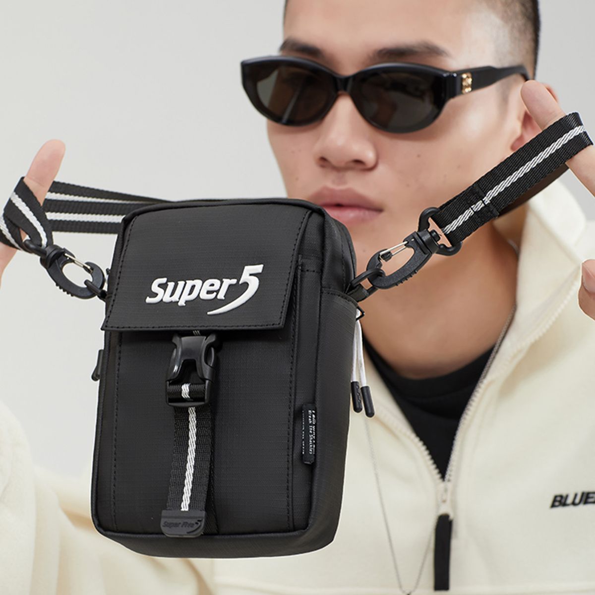 Women Men Mini Crossbody Bag With Pocket Letter Stripe
